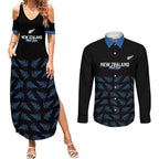 New Zealand Silver Fern Cricket Custom Couples Matching Summer Maxi Dress and Long Sleeve Button Shirt Black Cap T20 Version - Aussie Hoodie