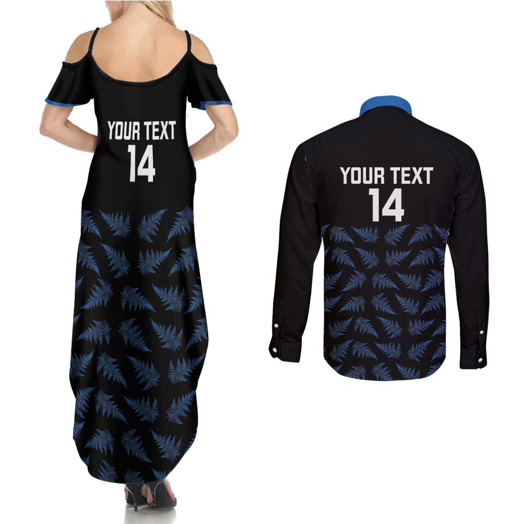 New Zealand Silver Fern Cricket Custom Couples Matching Summer Maxi Dress and Long Sleeve Button Shirt Black Cap T20 Version - Aussie Hoodie