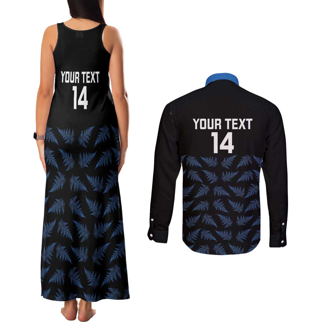 New Zealand Silver Fern Cricket Custom Couples Matching Tank Maxi Dress and Long Sleeve Button Shirt Black Cap T20 Version - Aussie Hoodie