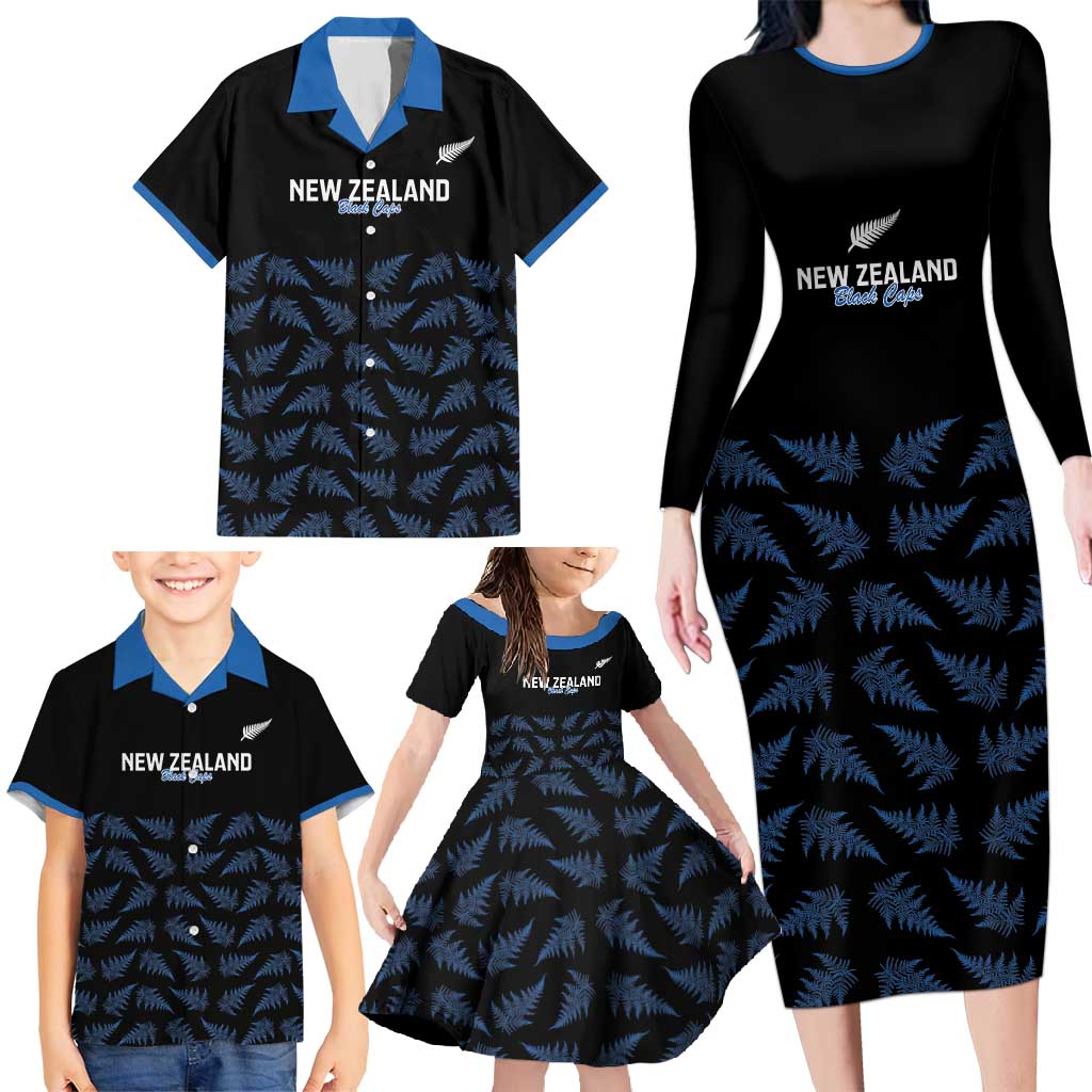 New Zealand Silver Fern Cricket Custom Family Matching Long Sleeve Bodycon Dress and Hawaiian Shirt Black Cap T20 Version - Aussie Hoodie