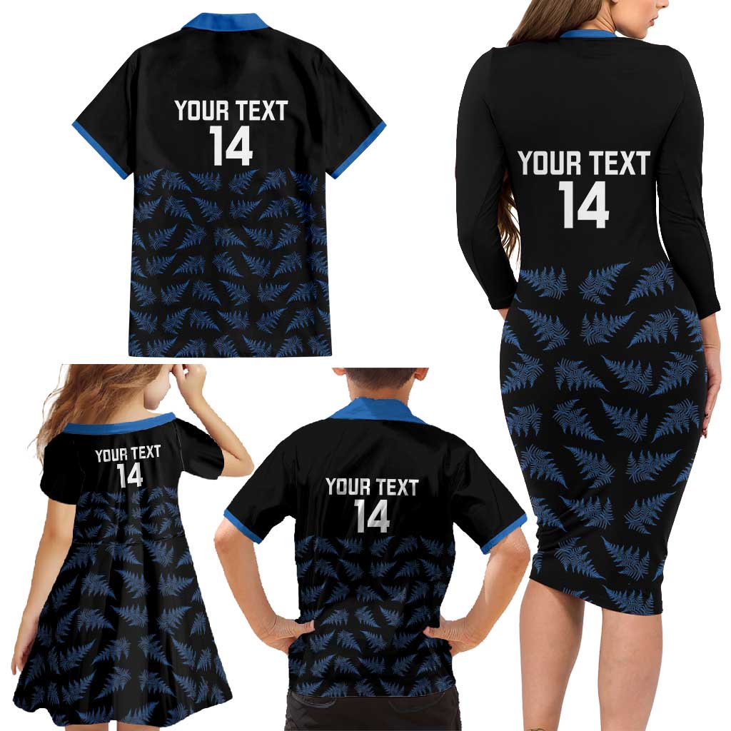 New Zealand Silver Fern Cricket Custom Family Matching Long Sleeve Bodycon Dress and Hawaiian Shirt Black Cap T20 Version - Aussie Hoodie