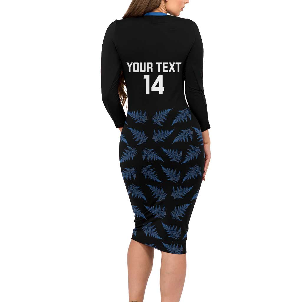 New Zealand Silver Fern Cricket Custom Family Matching Long Sleeve Bodycon Dress and Hawaiian Shirt Black Cap T20 Version - Aussie Hoodie