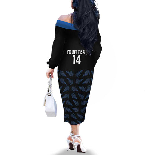 New Zealand Silver Fern Cricket Custom Family Matching Off The Shoulder Long Sleeve Dress and Hawaiian Shirt Black Cap T20 Version - Aussie Hoodie