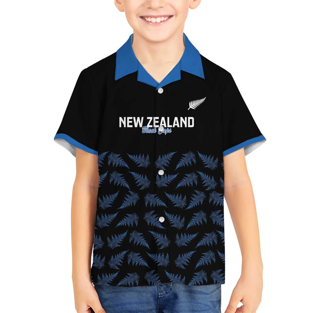 New Zealand Silver Fern Cricket Custom Family Matching Off The Shoulder Long Sleeve Dress and Hawaiian Shirt Black Cap T20 Version - Aussie Hoodie