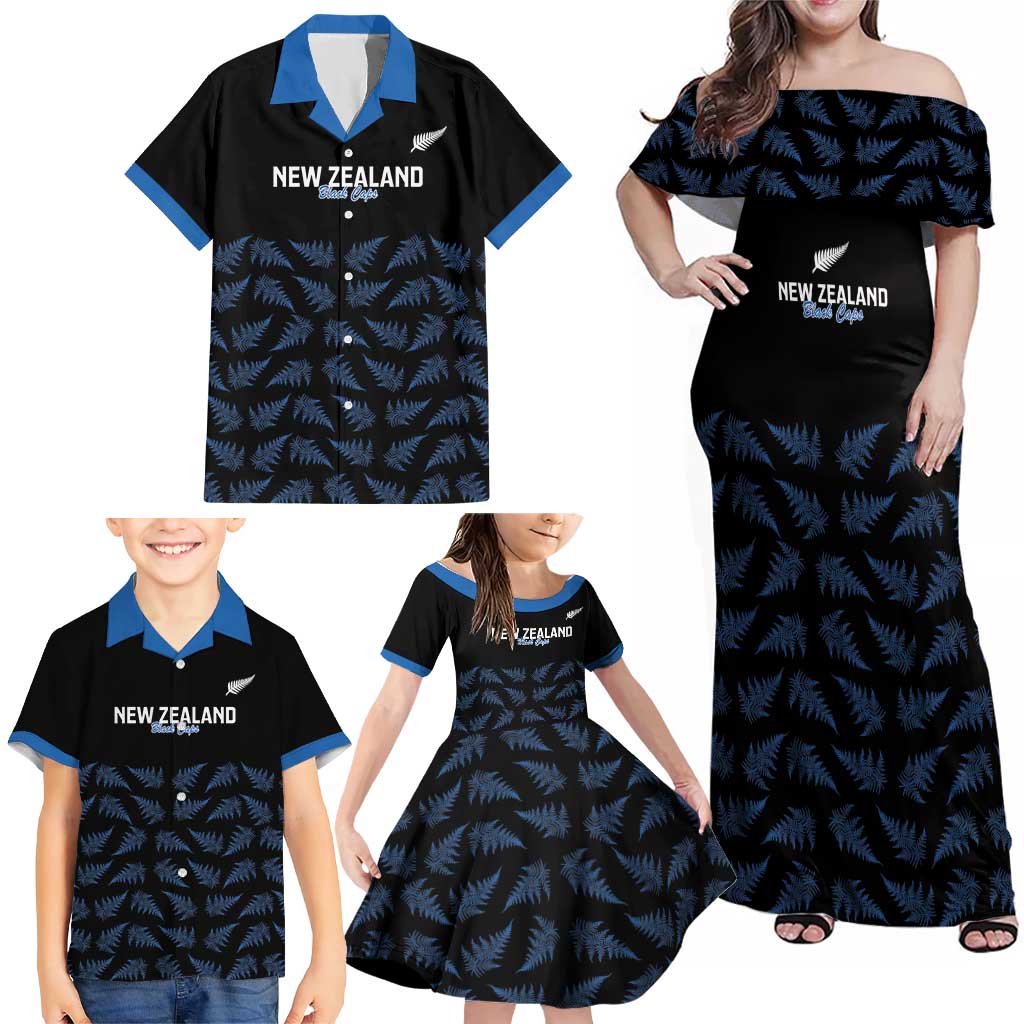 New Zealand Silver Fern Cricket Custom Family Matching Off Shoulder Maxi Dress and Hawaiian Shirt Black Cap T20 Version - Aussie Hoodie