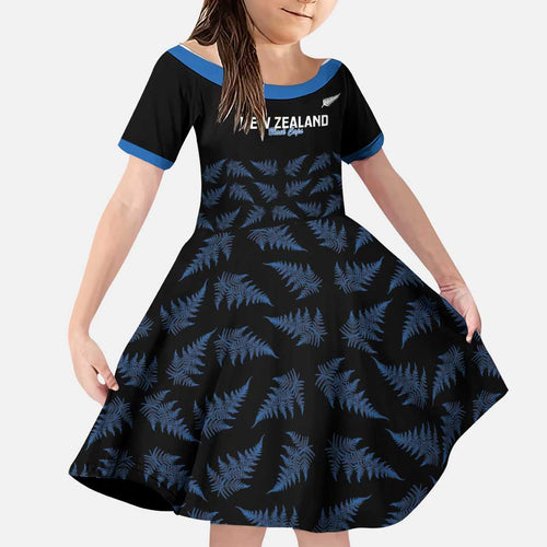 New Zealand Silver Fern Cricket Custom Family Matching Off Shoulder Maxi Dress and Hawaiian Shirt Black Cap T20 Version - Aussie Hoodie