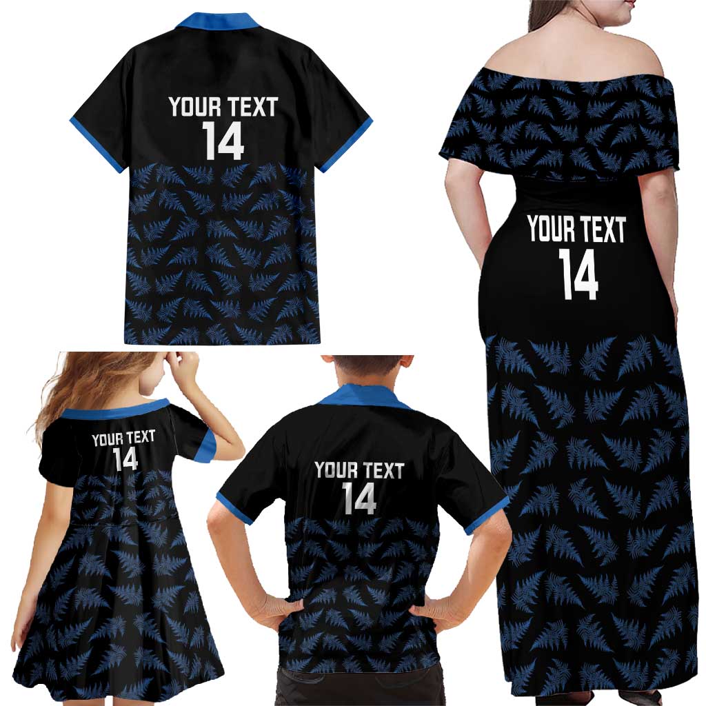 New Zealand Silver Fern Cricket Custom Family Matching Off Shoulder Maxi Dress and Hawaiian Shirt Black Cap T20 Version - Aussie Hoodie