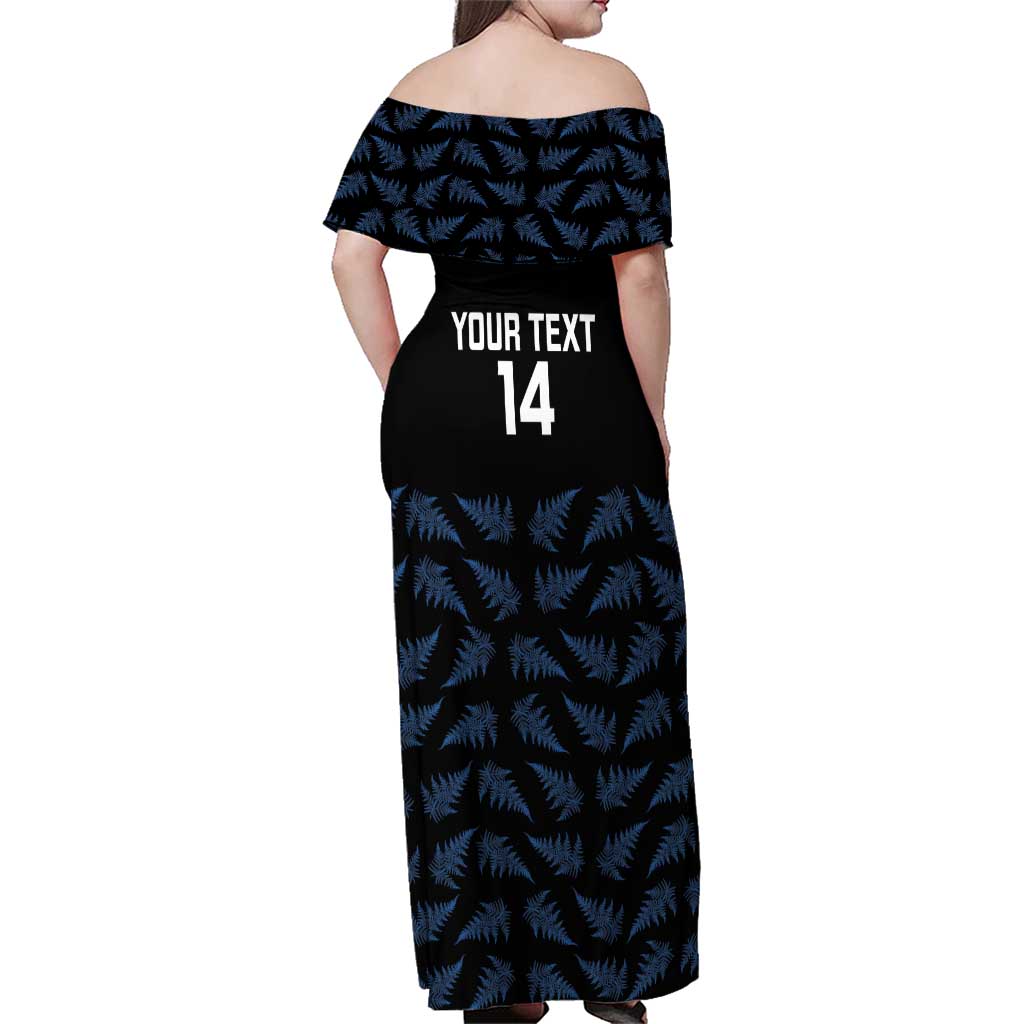 New Zealand Silver Fern Cricket Custom Family Matching Off Shoulder Maxi Dress and Hawaiian Shirt Black Cap T20 Version - Aussie Hoodie