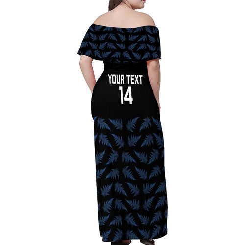 New Zealand Silver Fern Cricket Custom Family Matching Off Shoulder Maxi Dress and Hawaiian Shirt Black Cap T20 Version - Aussie Hoodie