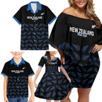 New Zealand Silver Fern Cricket Custom Family Matching Off Shoulder Short Dress and Hawaiian Shirt Black Cap T20 Version - Aussie Hoodie