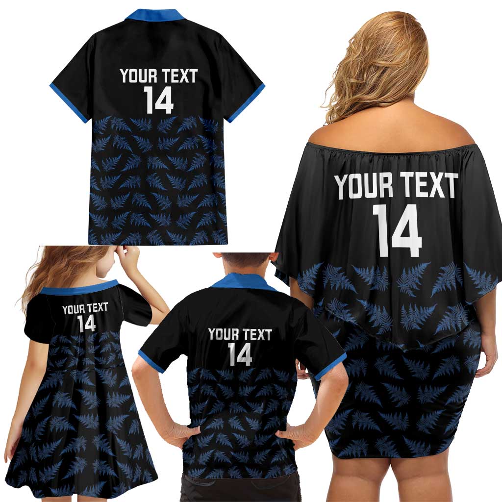 New Zealand Silver Fern Cricket Custom Family Matching Off Shoulder Short Dress and Hawaiian Shirt Black Cap T20 Version - Aussie Hoodie