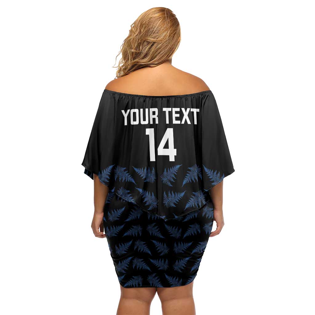 New Zealand Silver Fern Cricket Custom Family Matching Off Shoulder Short Dress and Hawaiian Shirt Black Cap T20 Version - Aussie Hoodie