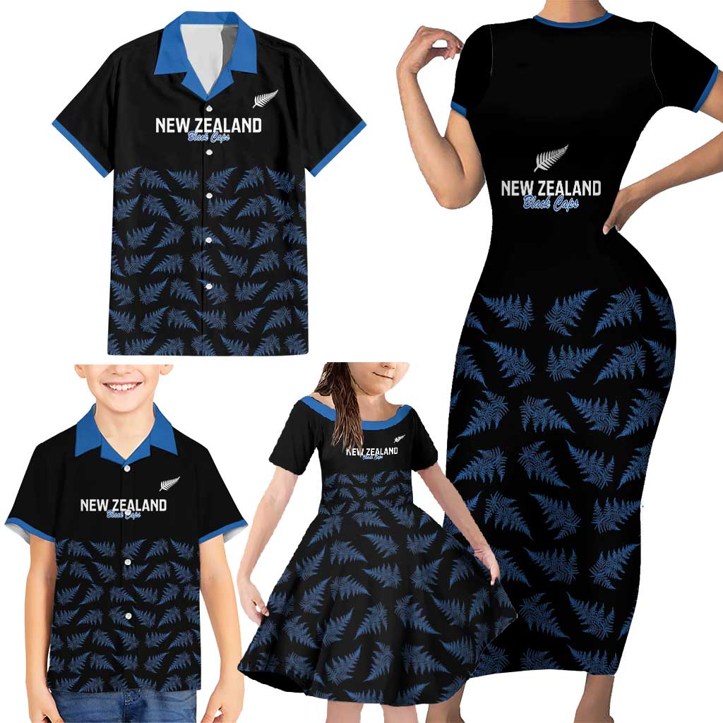 New Zealand Silver Fern Cricket Custom Family Matching Short Sleeve Bodycon Dress and Hawaiian Shirt Black Cap T20 Version - Aussie Hoodie