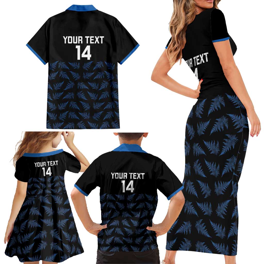 New Zealand Silver Fern Cricket Custom Family Matching Short Sleeve Bodycon Dress and Hawaiian Shirt Black Cap T20 Version - Aussie Hoodie