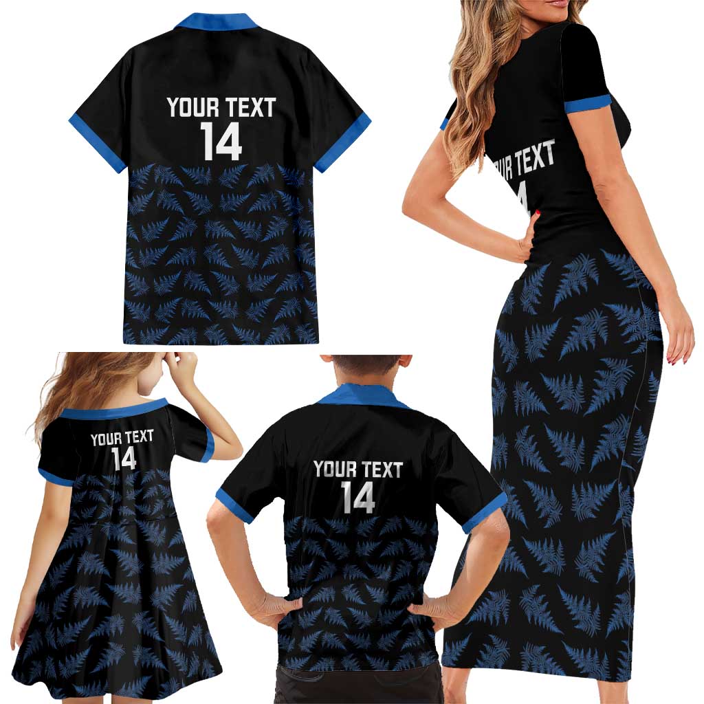 New Zealand Silver Fern Cricket Custom Family Matching Short Sleeve Bodycon Dress and Hawaiian Shirt Black Cap T20 Version - Aussie Hoodie