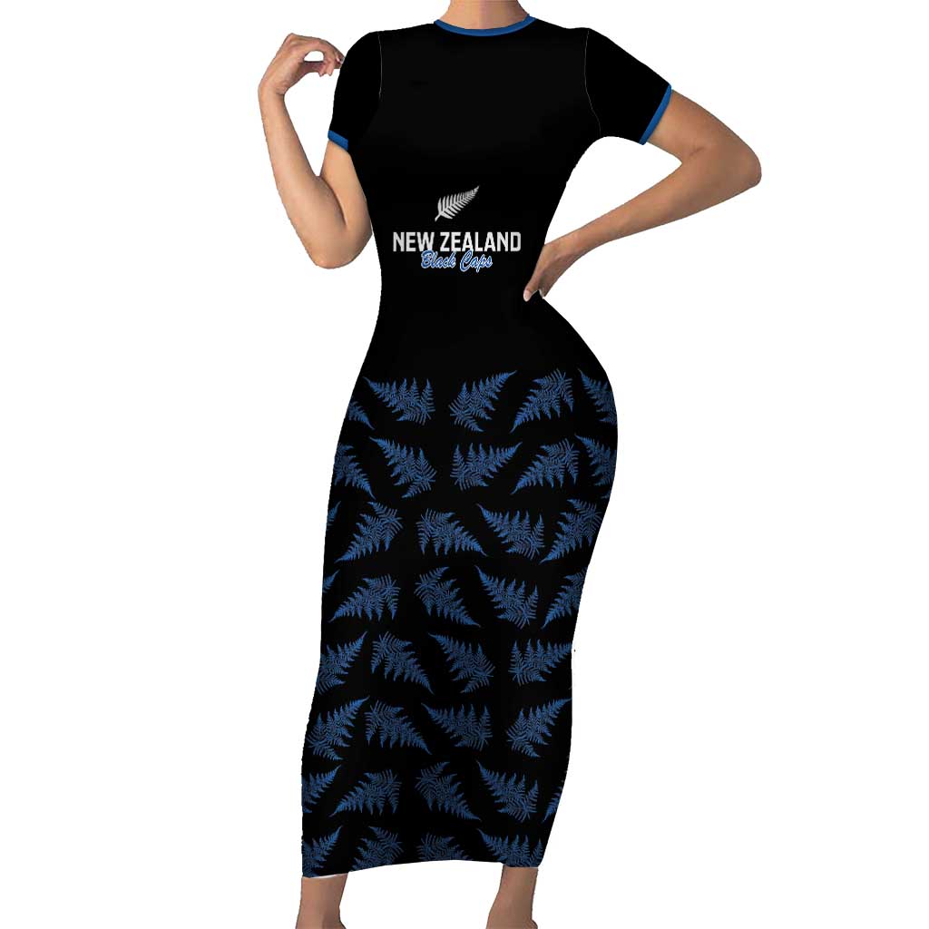 New Zealand Silver Fern Cricket Custom Family Matching Short Sleeve Bodycon Dress and Hawaiian Shirt Black Cap T20 Version - Aussie Hoodie