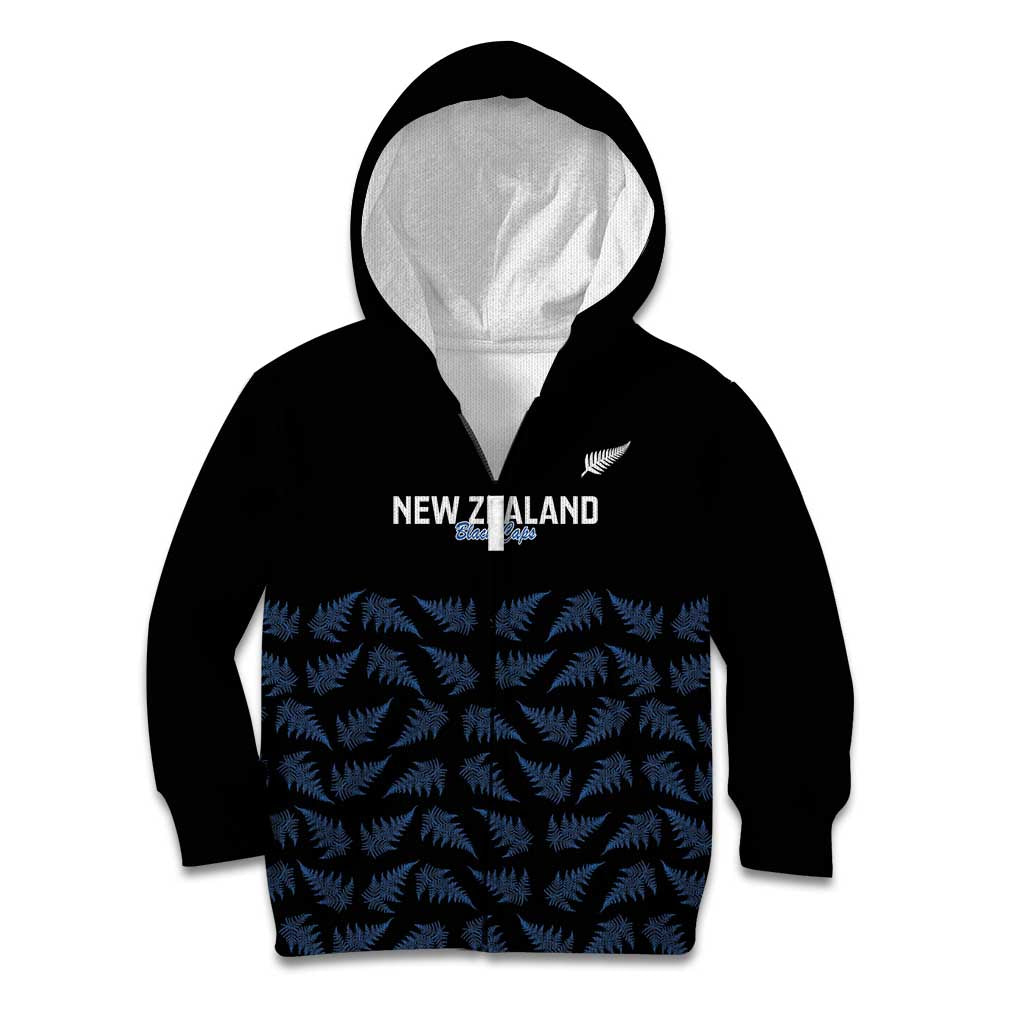 New Zealand Silver Fern Cricket Custom Kid Hoodie Black Cap T20 Version - Aussie Hoodie