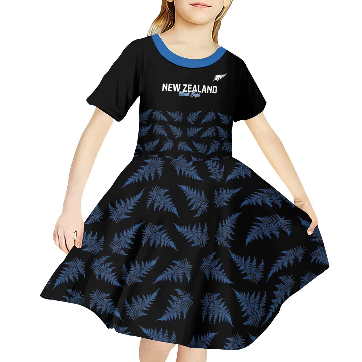 New Zealand Silver Fern Cricket Custom Kid Short Sleeve Dress Black Cap T20 Version - Aussie Hoodie