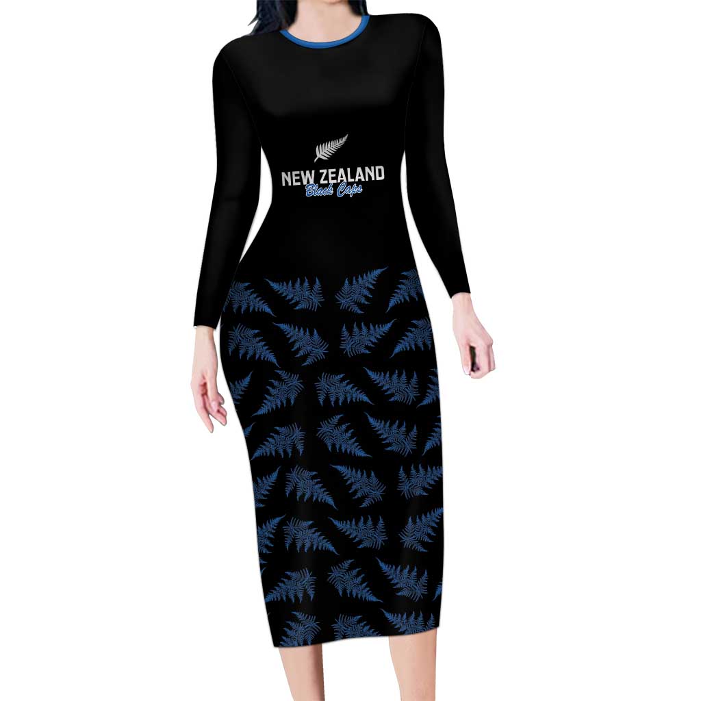 New Zealand Silver Fern Cricket Custom Long Sleeve Bodycon Dress Black Cap T20 Version - Aussie Hoodie