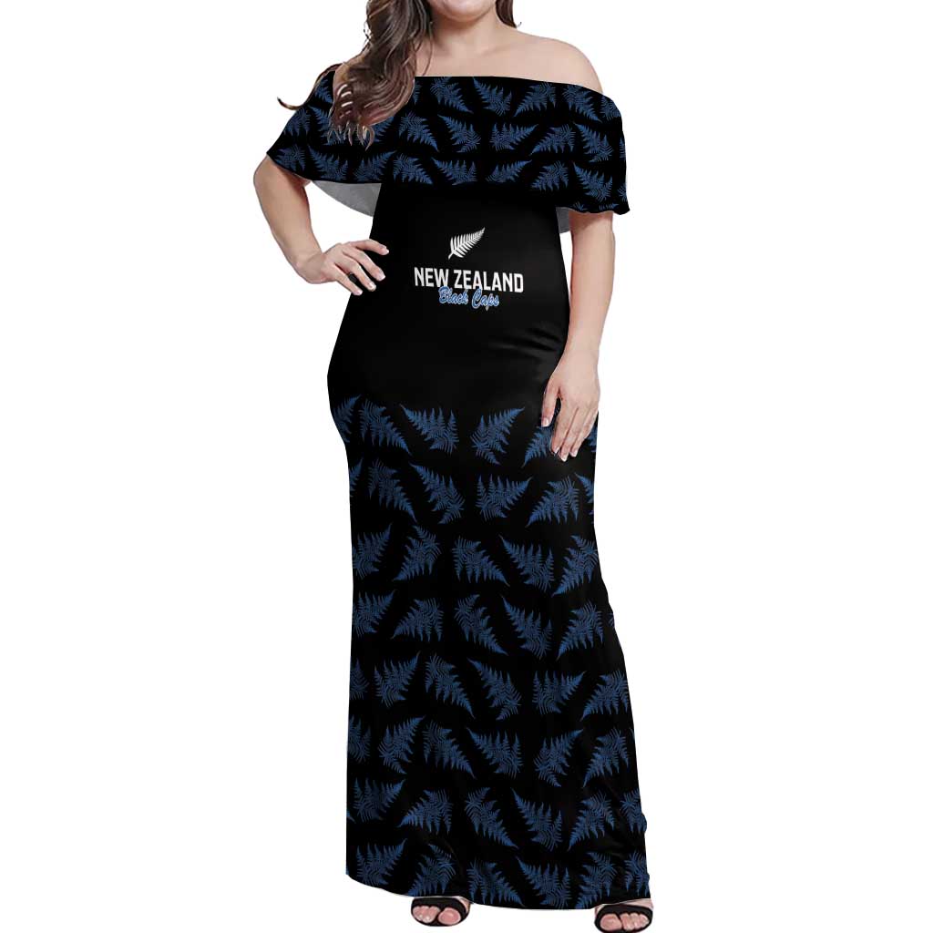 New Zealand Silver Fern Cricket Custom Off Shoulder Maxi Dress Black Cap T20 Version - Aussie Hoodie