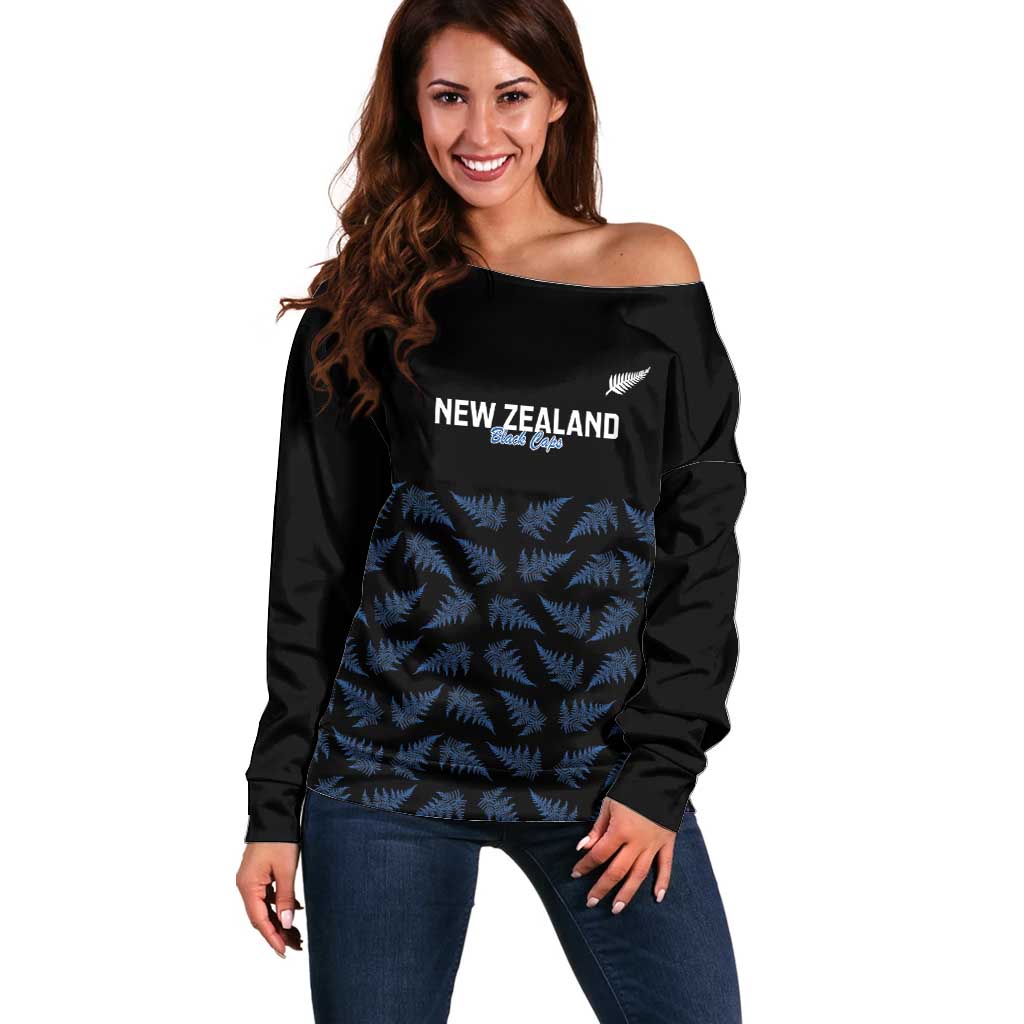 New Zealand Silver Fern Cricket Custom Off Shoulder Sweater Black Cap T20 Version - Aussie Hoodie