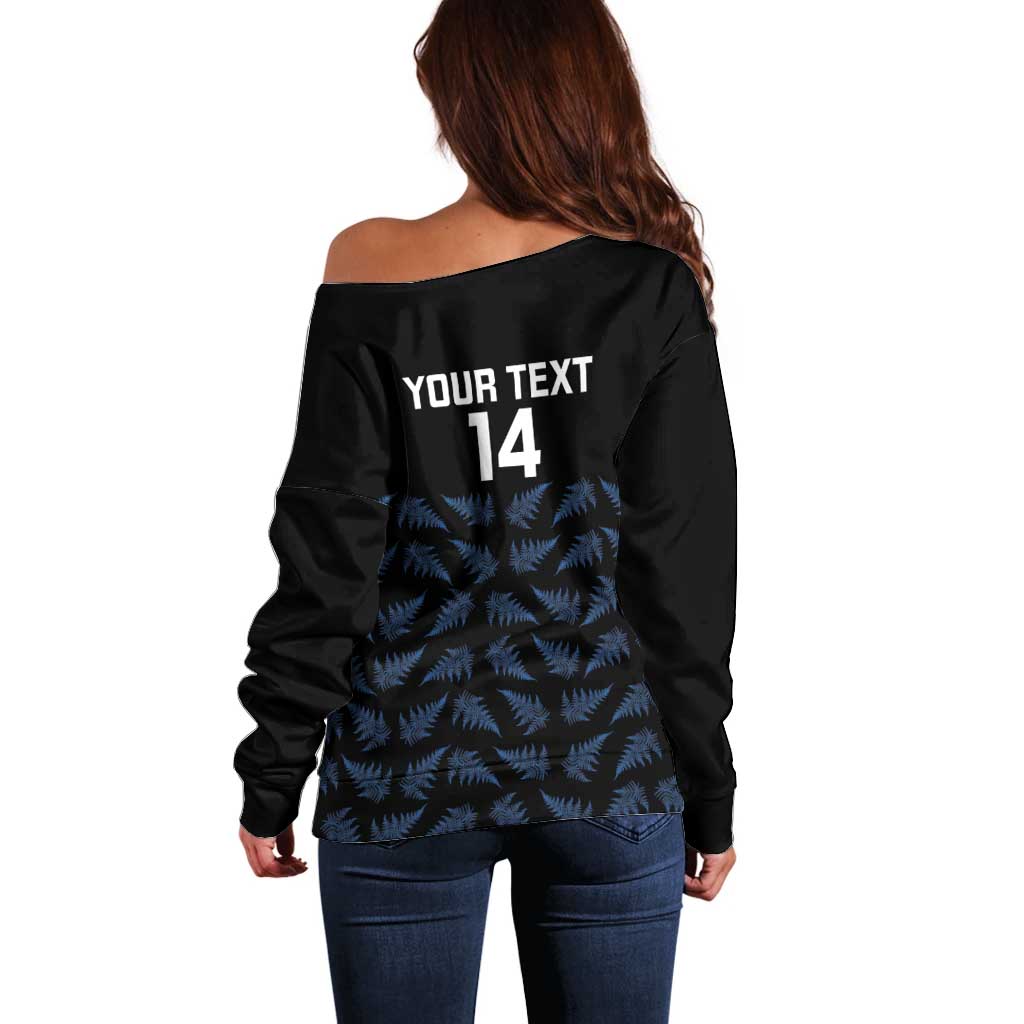 New Zealand Silver Fern Cricket Custom Off Shoulder Sweater Black Cap T20 Version - Aussie Hoodie