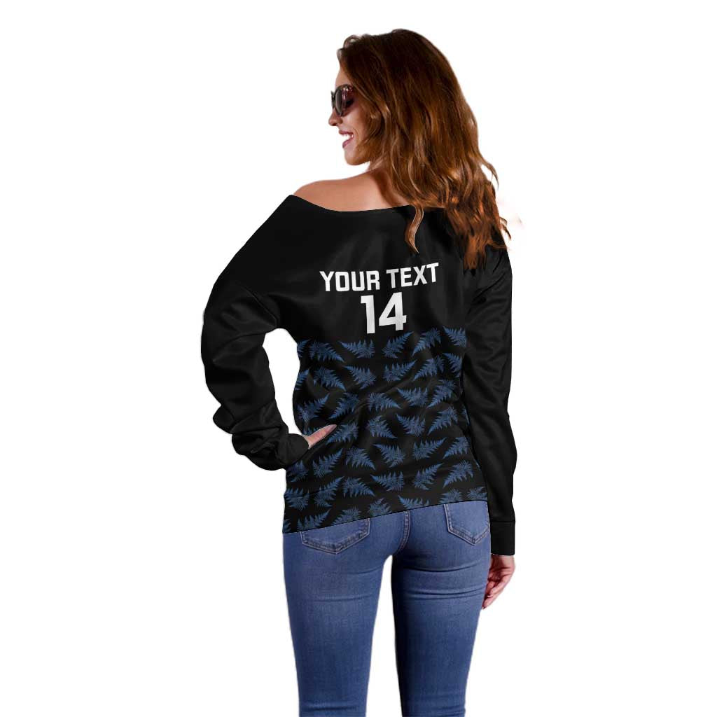 New Zealand Silver Fern Cricket Custom Off Shoulder Sweater Black Cap T20 Version - Aussie Hoodie