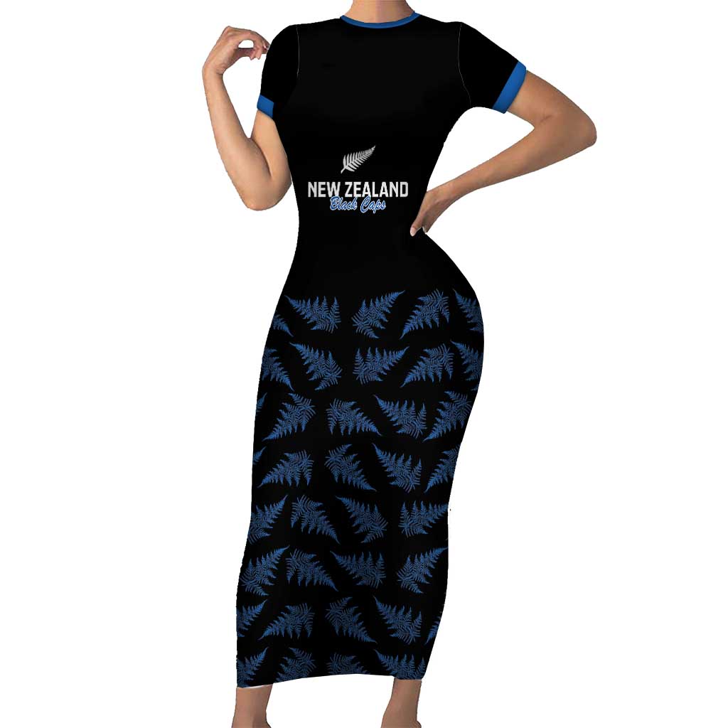 New Zealand Silver Fern Cricket Custom Short Sleeve Bodycon Dress Black Cap T20 Version - Aussie Hoodie