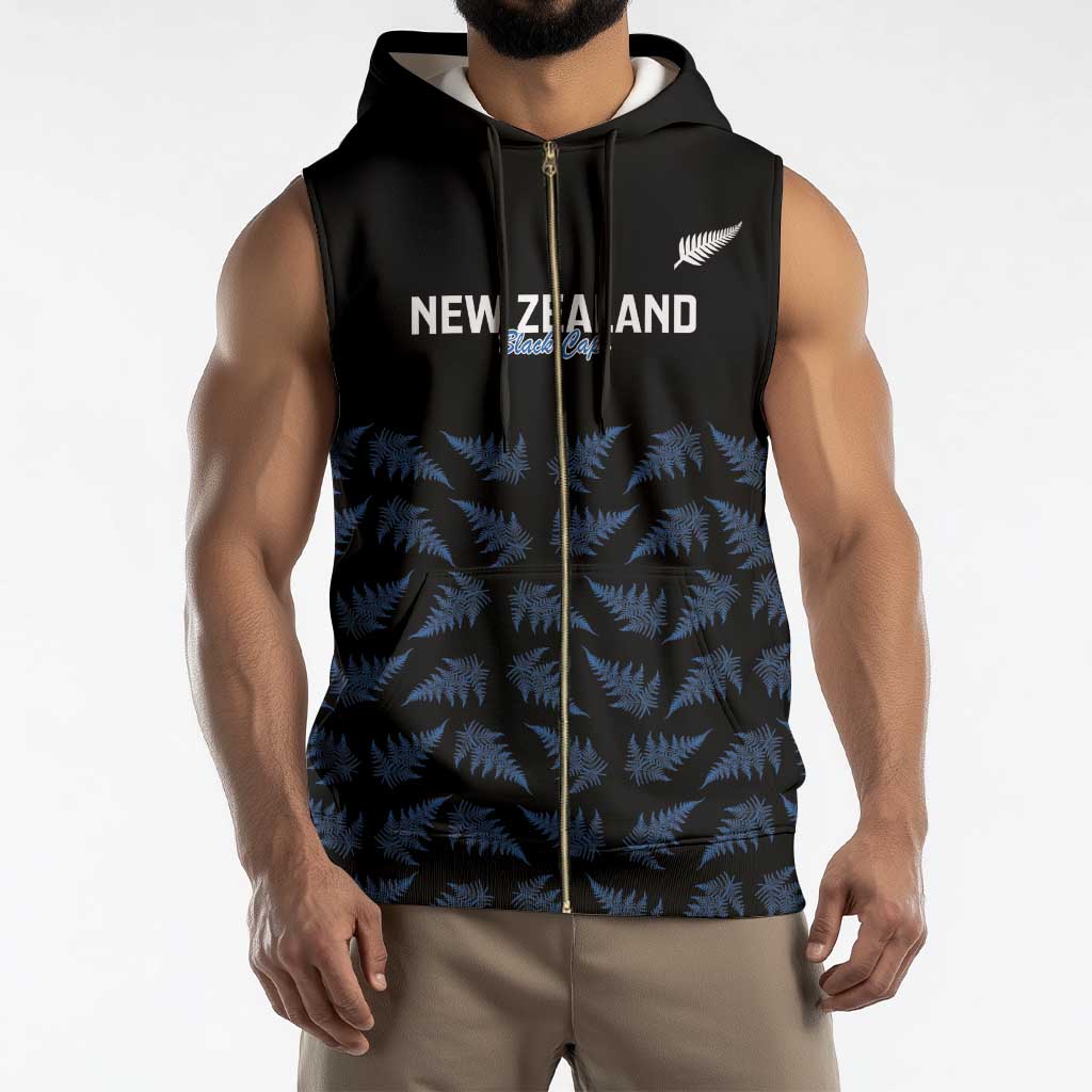 New Zealand Silver Fern Cricket Custom Sleeveless Zip Hoodie Black Cap T20 Version - Aussie Hoodie
