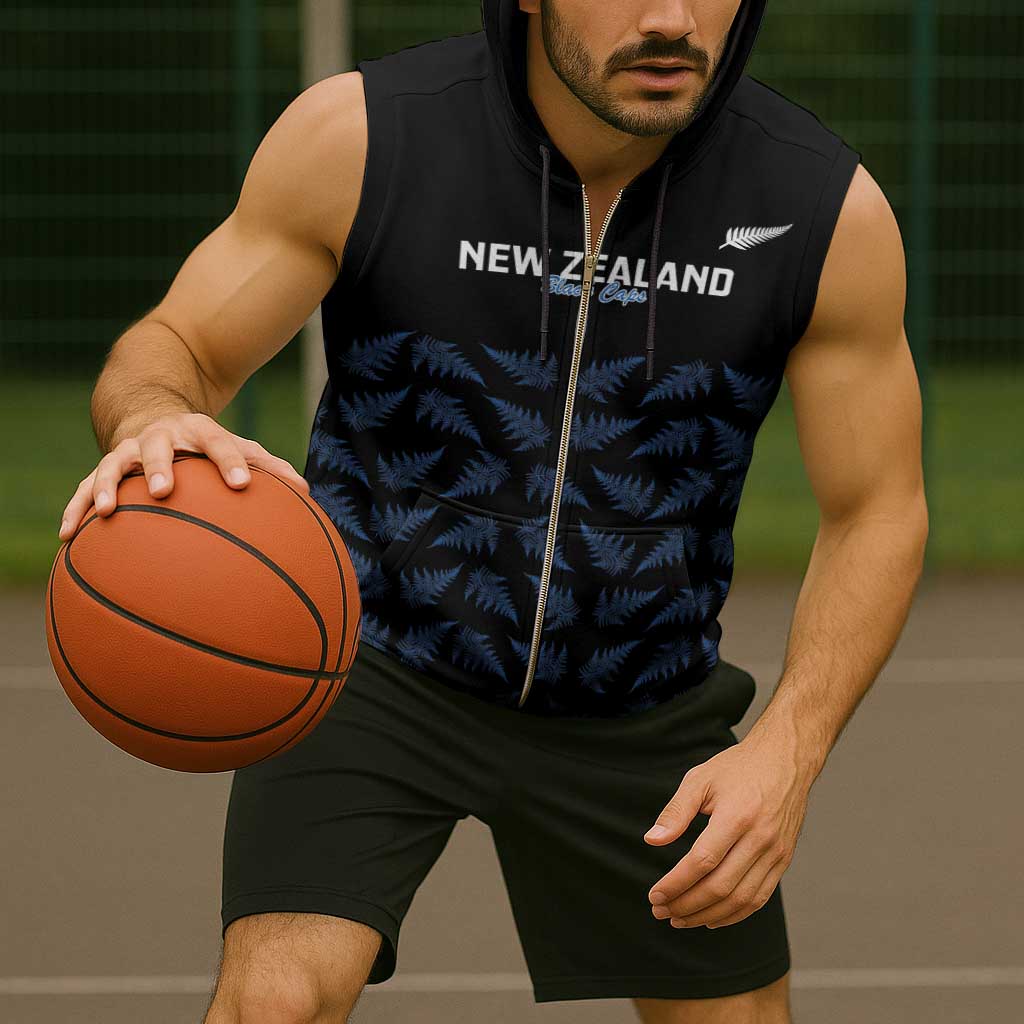 New Zealand Silver Fern Cricket Custom Sleeveless Zip Hoodie Black Cap T20 Version - Aussie Hoodie