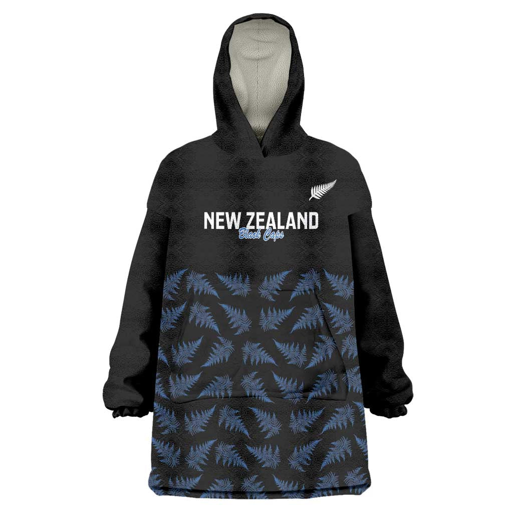 New Zealand Silver Fern Cricket Custom Wearable Blanket Hoodie Black Cap T20 Version - Aussie Hoodie