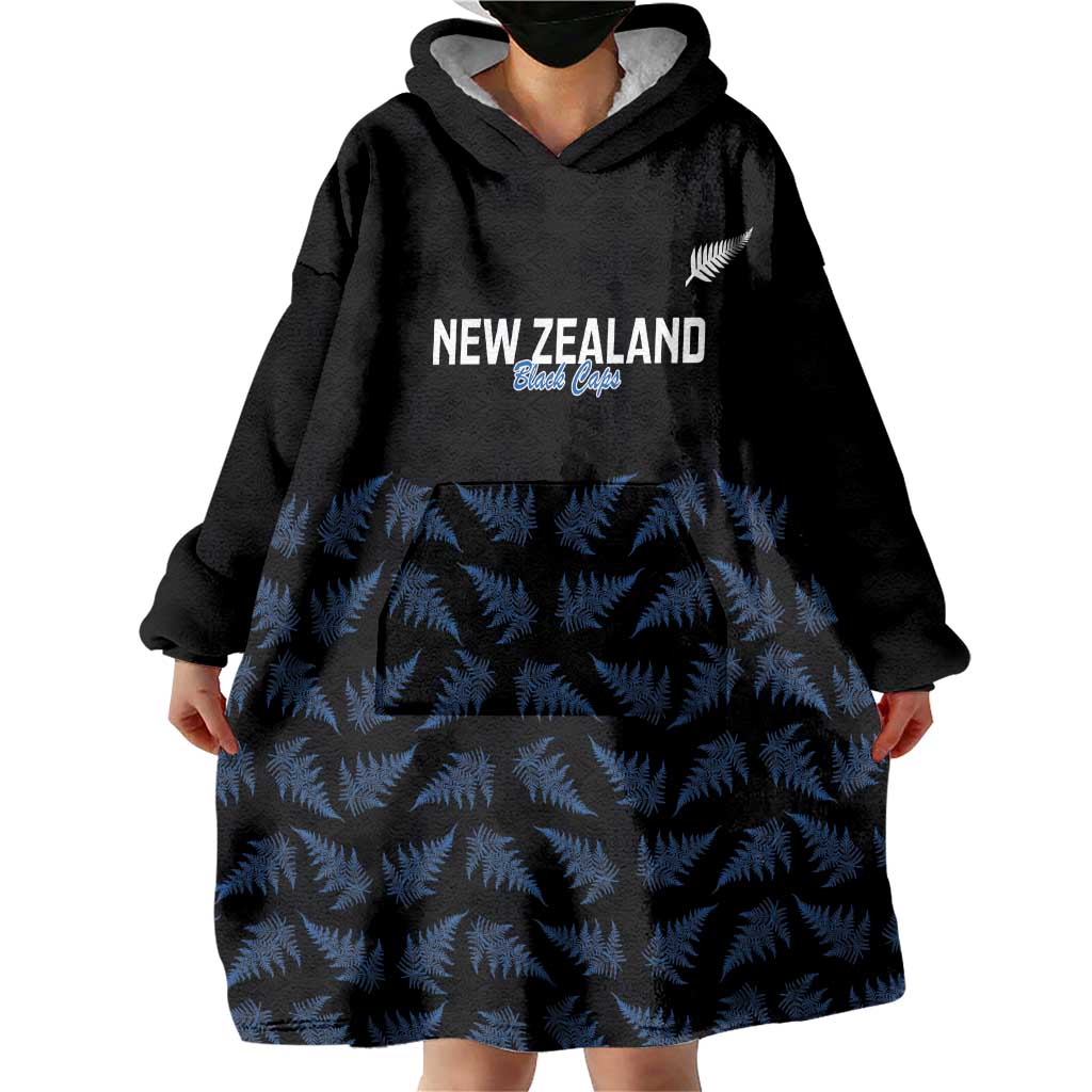 New Zealand Silver Fern Cricket Custom Wearable Blanket Hoodie Black Cap T20 Version - Aussie Hoodie