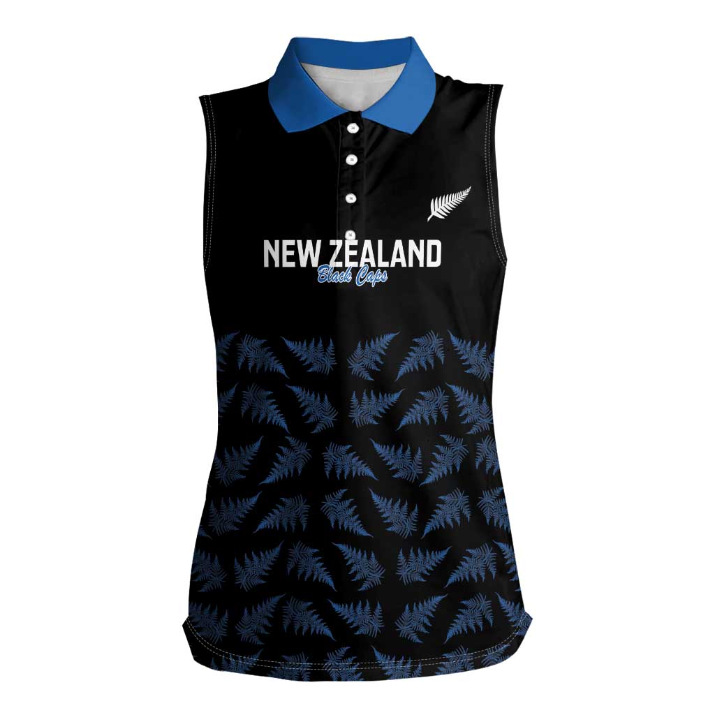 New Zealand Silver Fern Cricket Custom Women Sleeveless Polo Shirt Black Cap T20 Version - Aussie Hoodie