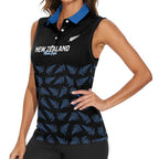 New Zealand Silver Fern Cricket Custom Women Sleeveless Polo Shirt Black Cap T20 Version - Aussie Hoodie