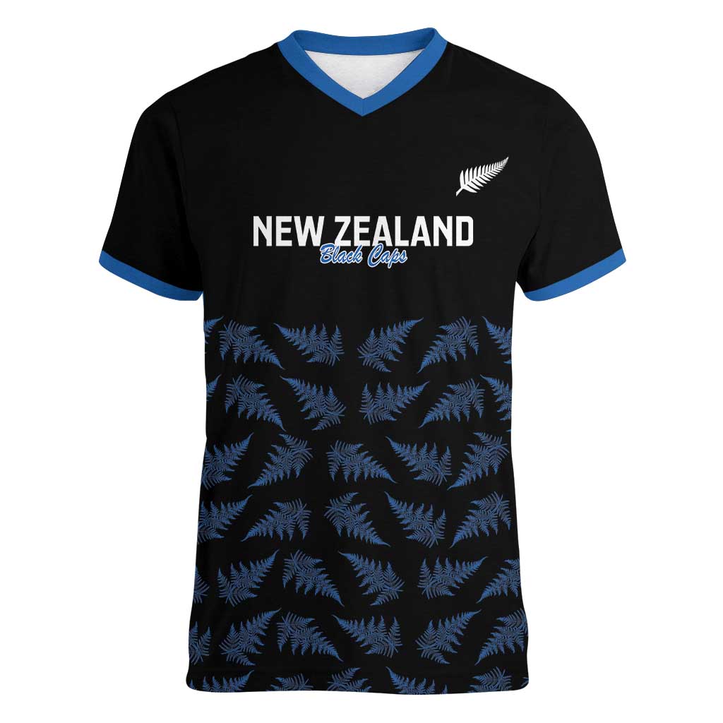 New Zealand Silver Fern Cricket Custom Women V-Neck T-Shirt Black Cap T20 Version - Aussie Hoodie