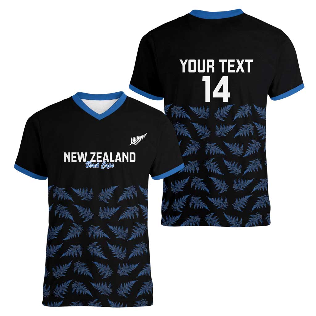 New Zealand Silver Fern Cricket Custom Women V-Neck T-Shirt Black Cap T20 Version - Aussie Hoodie