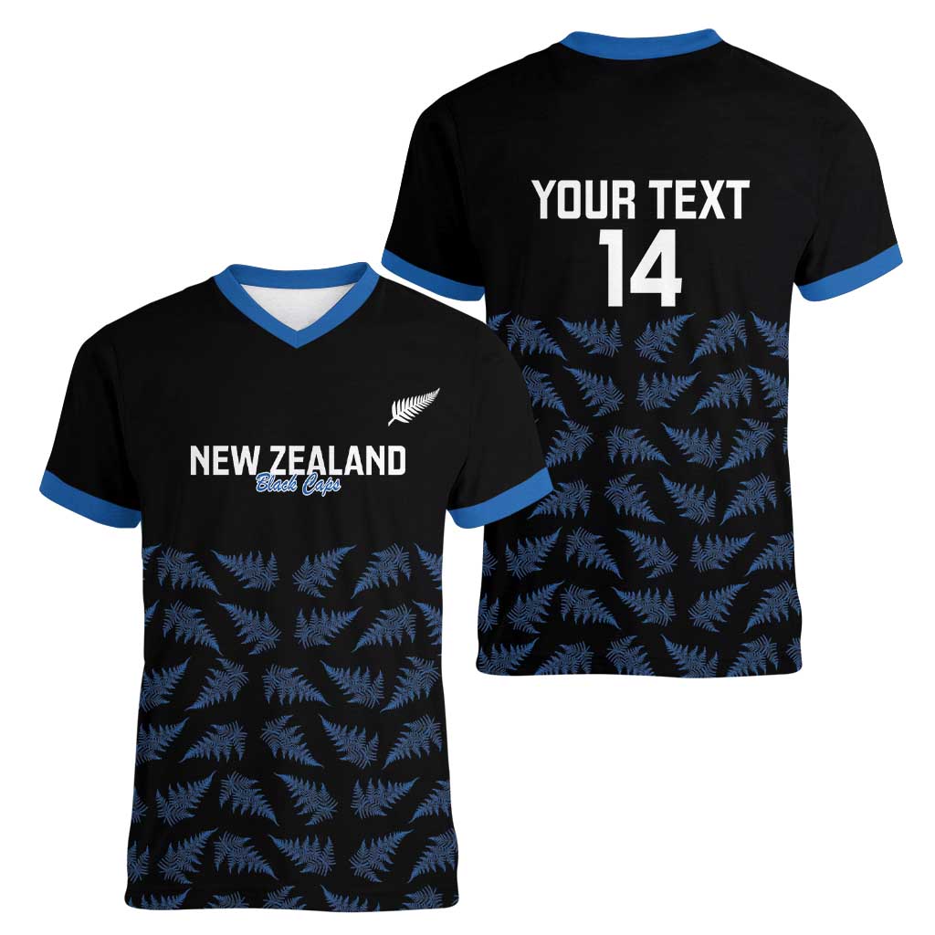 New Zealand Silver Fern Cricket Custom Women V-Neck T-Shirt Black Cap T20 Version - Aussie Hoodie