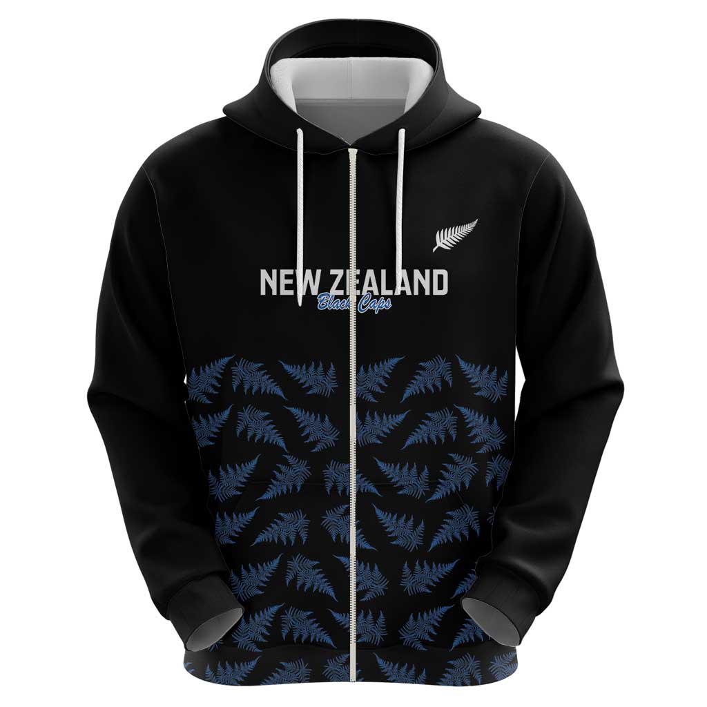 New Zealand Silver Fern Cricket Custom Zip Hoodie Black Cap T20 Version - Aussie Hoodie