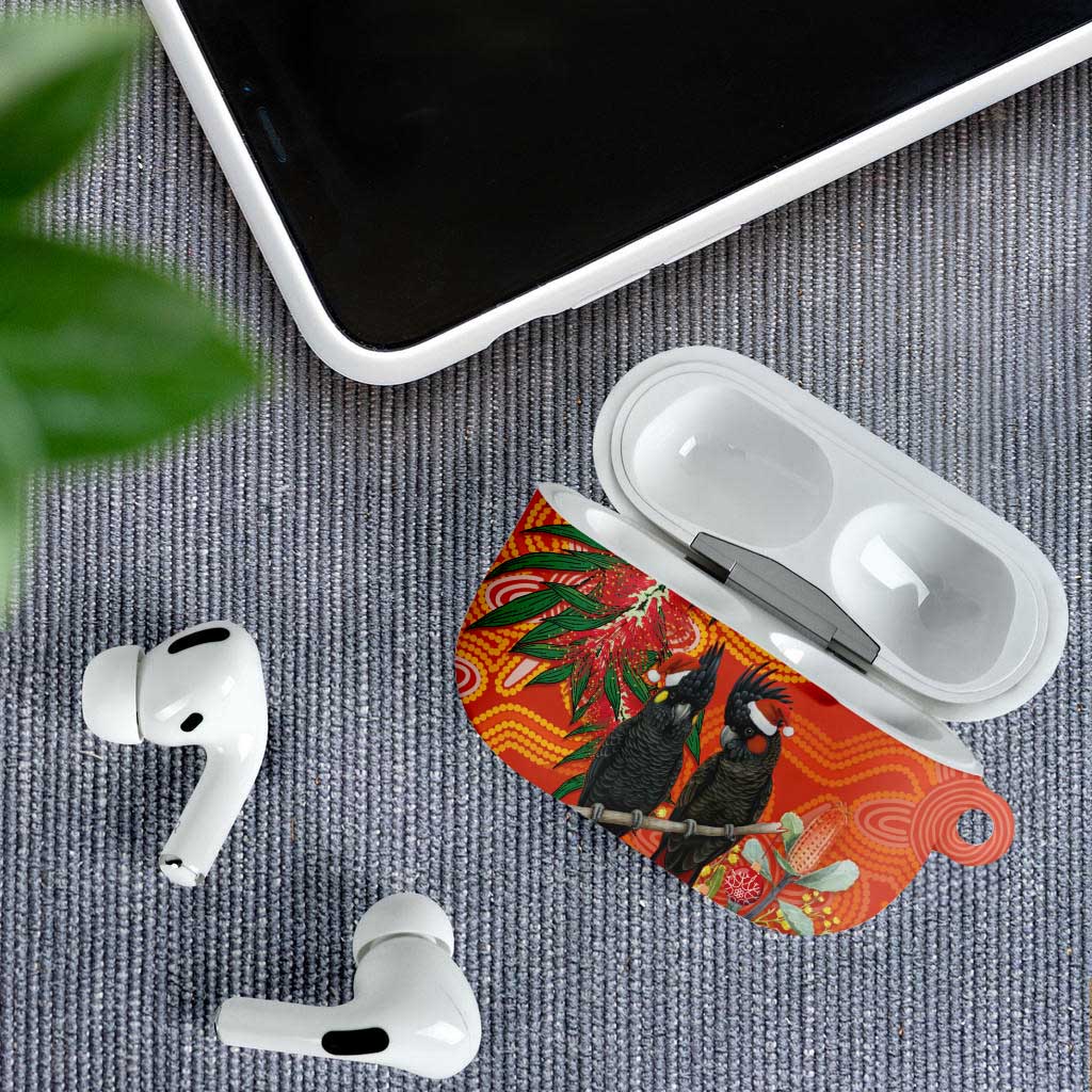 Australia Black Cockatoo Christmas AirPods Case Banksia Bottlebrush Aboriginal Art - Aussie Hoodie
