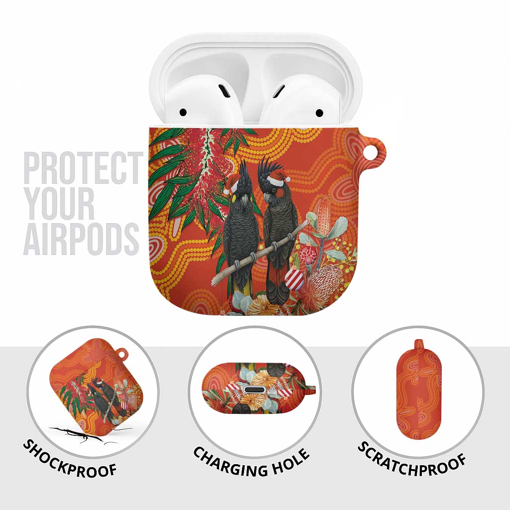 Australia Black Cockatoo Christmas AirPods Case Banksia Bottlebrush Aboriginal Art - Aussie Hoodie
