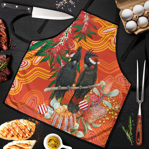 Australia Black Cockatoo Christmas Apron Banksia Bottlebrush Aboriginal Art - Aussie Hoodie