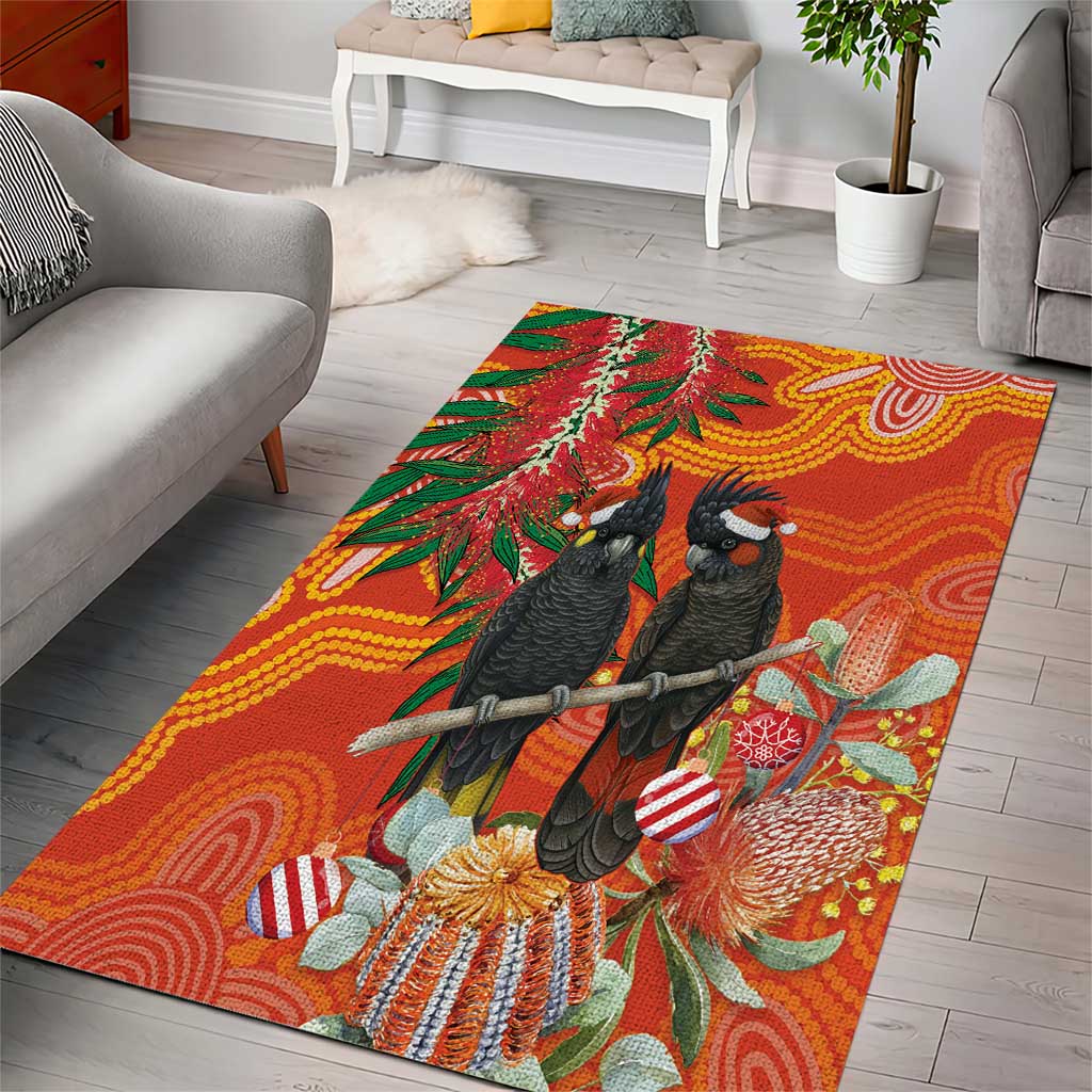 Australia Black Cockatoo Christmas Area Rug Banksia Bottlebrush Aboriginal Art - Aussie Hoodie