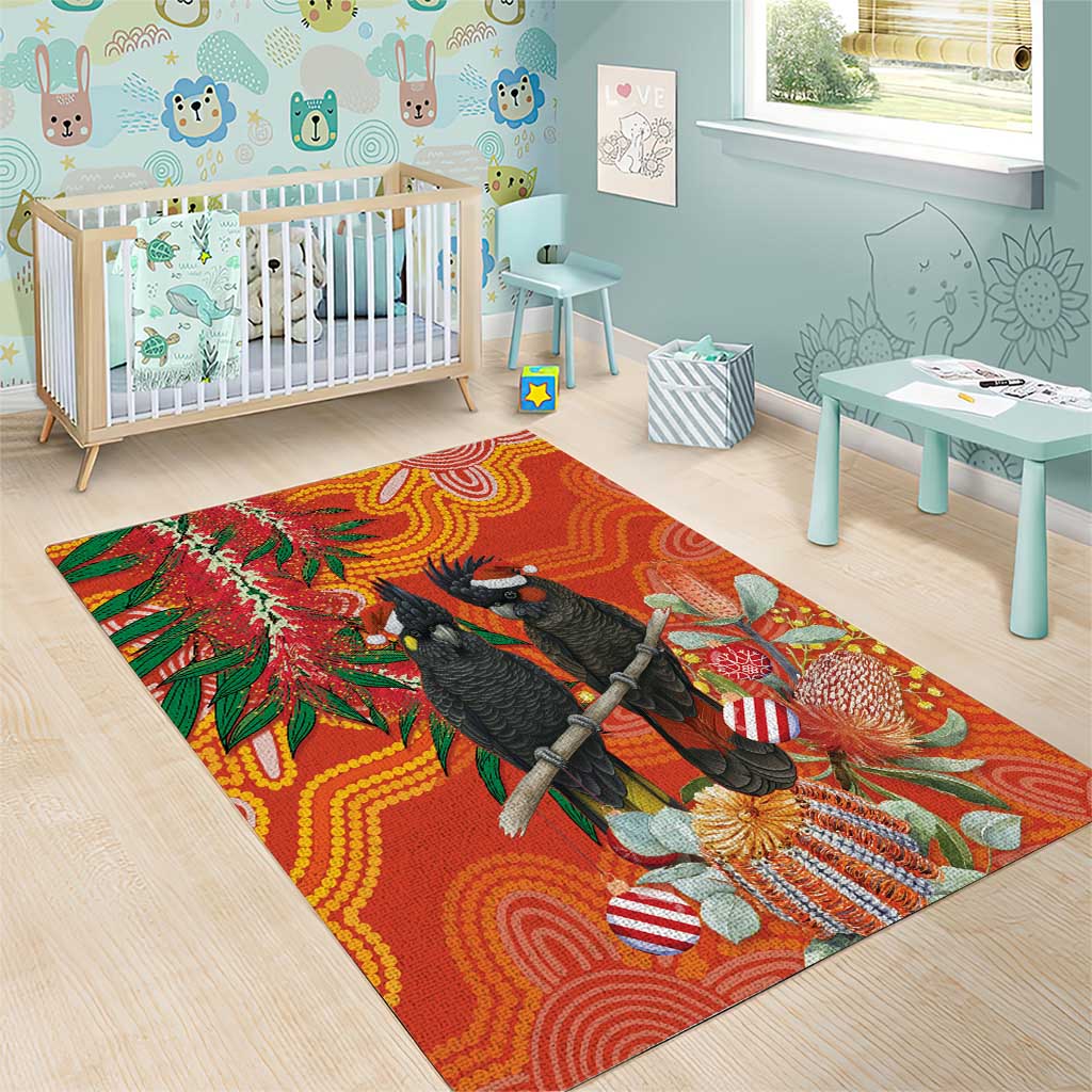 Australia Black Cockatoo Christmas Area Rug Banksia Bottlebrush Aboriginal Art - Aussie Hoodie