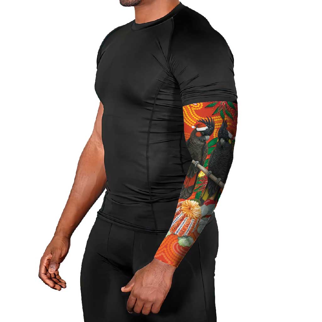 Australia Black Cockatoo Christmas Arm Sleeves Banksia Bottlebrush Aboriginal Art - Aussie Hoodie