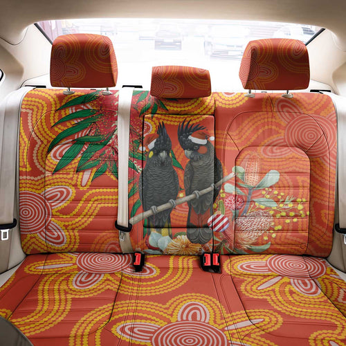 Australia Black Cockatoo Christmas Back Car Seat Cover Banksia Bottlebrush Aboriginal Art - Aussie Hoodie