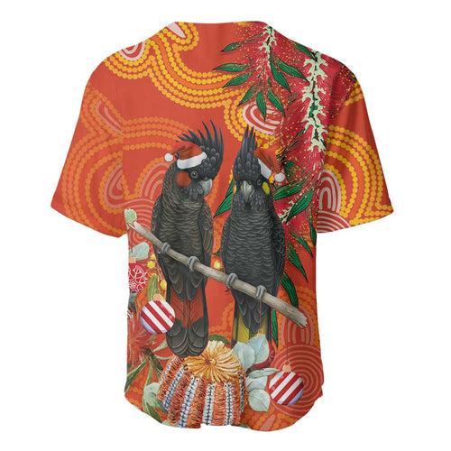 Australia Black Cockatoo Christmas Baseball Jersey Banksia Bottlebrush Aboriginal Art - Aussie Hoodie