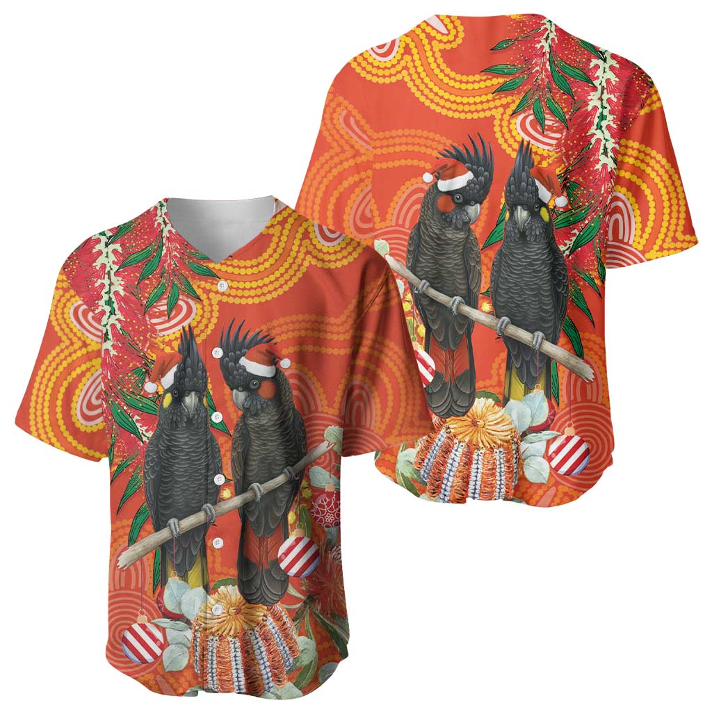Australia Black Cockatoo Christmas Baseball Jersey Banksia Bottlebrush Aboriginal Art - Aussie Hoodie
