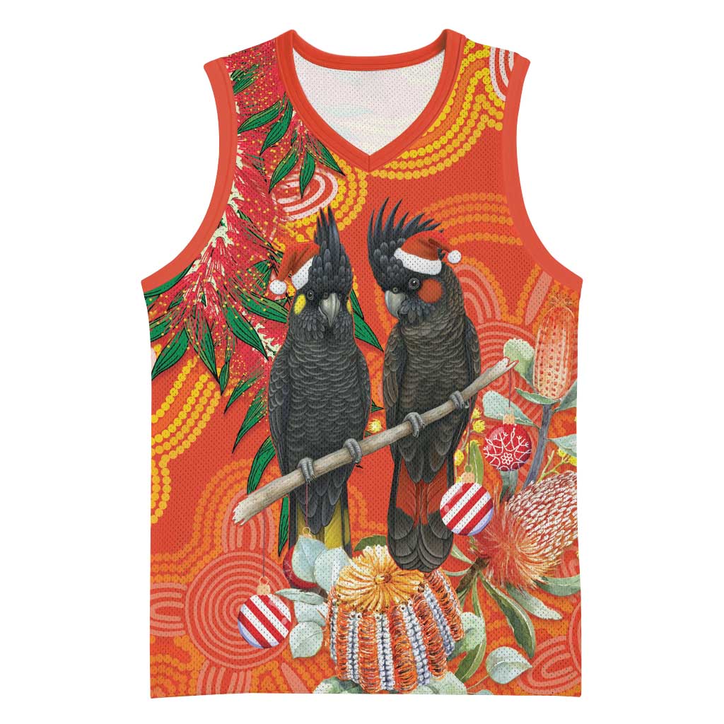 Australia Black Cockatoo Christmas Basketball Jersey Banksia Bottlebrush Aboriginal Art - Aussie Hoodie