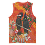 Australia Black Cockatoo Christmas Basketball Jersey Banksia Bottlebrush Aboriginal Art - Aussie Hoodie