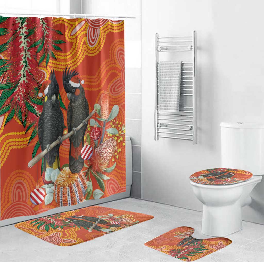 Australia Black Cockatoo Christmas Bathroom Set Banksia Bottlebrush Aboriginal Art - Aussie Hoodie